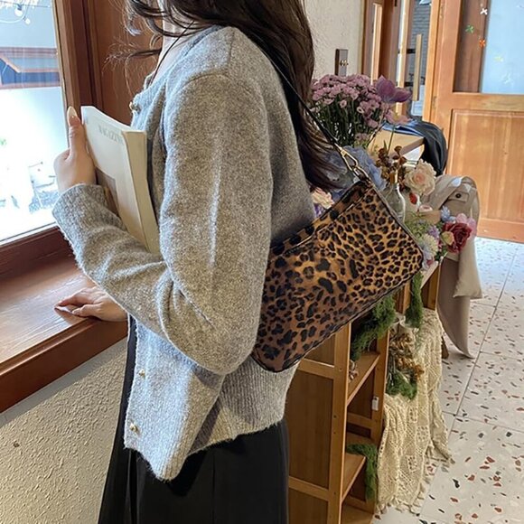 Vegan Leather Shoulder Bag Small Clutch Tote Leopard Cheetah Print Women - Picture 4 of 6